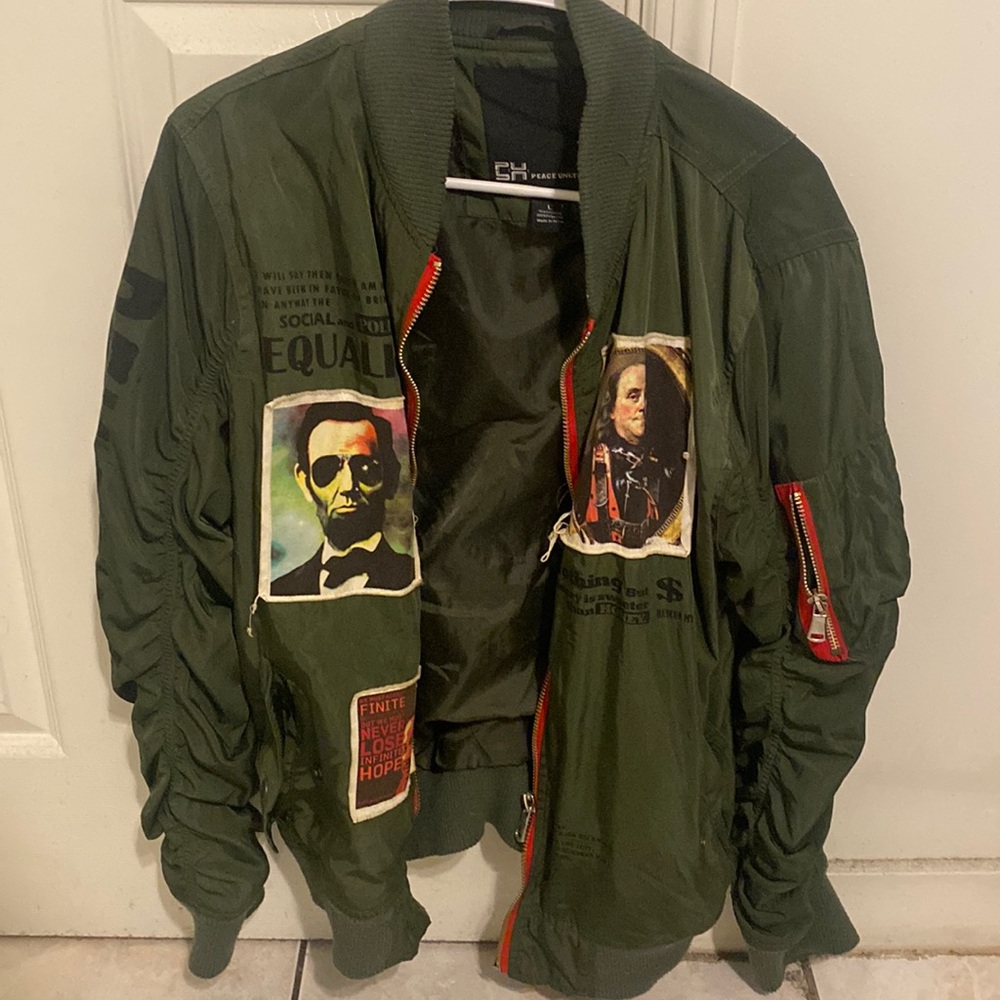 Vintage Peace Unlimited Presidents Polyester green jacket.
